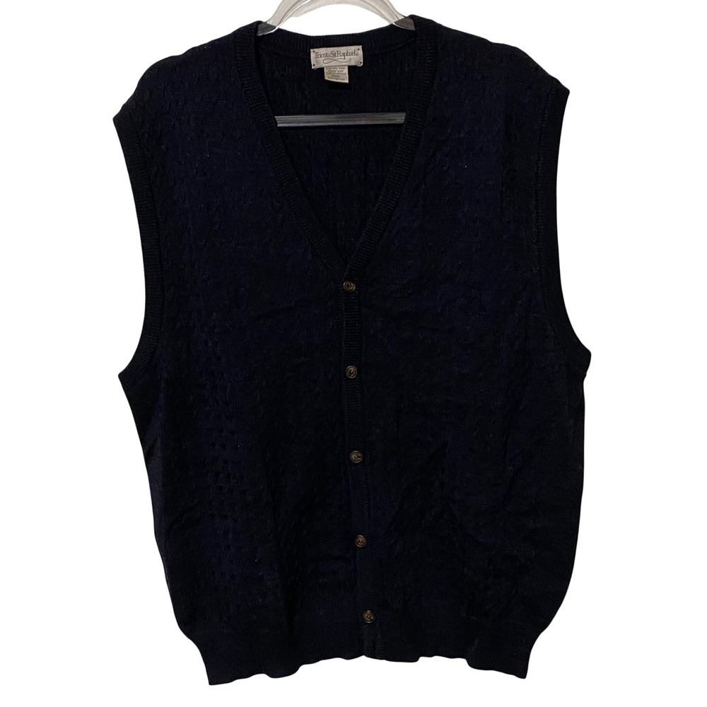 Vtg 90s Mens Navy Blue‎ Grandpa Button Up Sweater Vest Academia Preppy Old Money